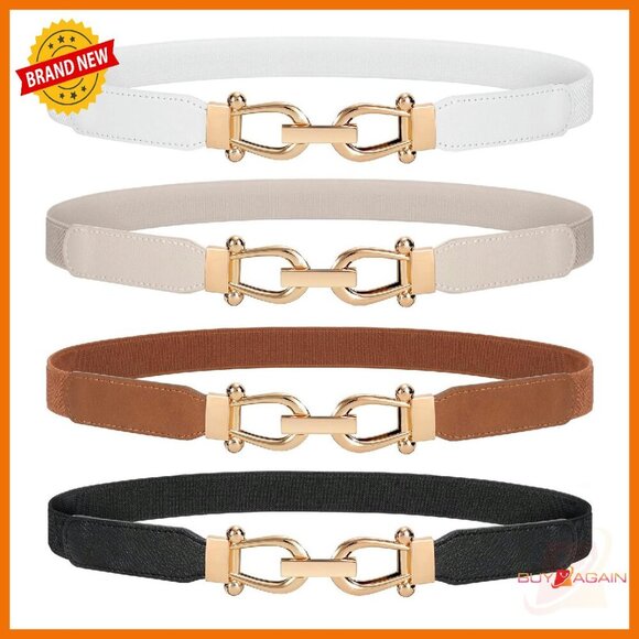 Stretchy Skinny Waist Belt Set Gold Buckle Retro Style Versatile main image 5